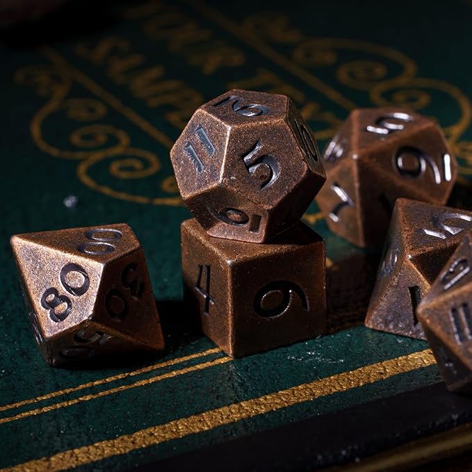 UDIXI 12mm Mini DND Dice Metal Dice Set D&D, 7-Die Polyhedral Dice Set for Dungeons and Dragons Role Playing Game (Copper)