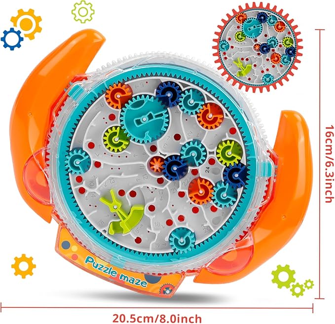 Mind puzzles for Kids ages 3-12, 3D Maze Puzzles, Brain Games, Brain Teasers Gravity Maze Ball Puzzle Toy Gifts, Hard Challenge, Gear Wheel Labyrinth Game Maze with One Steel Marbles - Orange