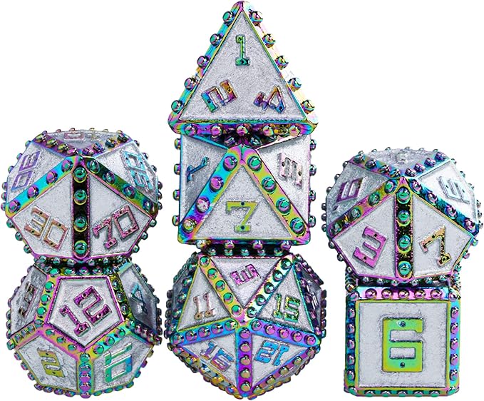 UDIXI Metal Dice Set D&D, Rivet Metal DND Dice Set for Dungeons and Dragons Role Playing Game and Other Tabletop Games (Colorful Silver)