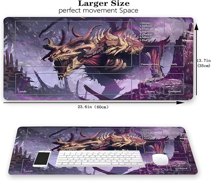 MTG Playmat, Game Play Mat for MTG TCG 24 x 14 inches Trading Card Inked Game Playmats with Storage Bag Smooth Rubber Surface Battle Game