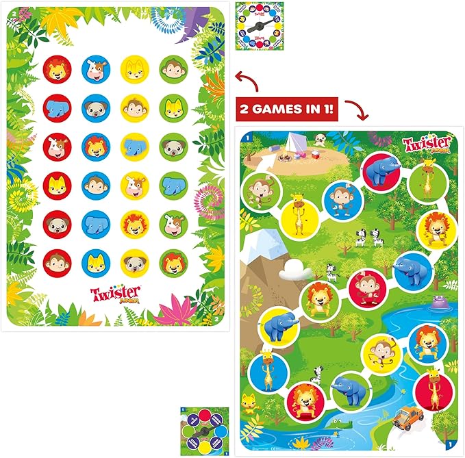 Hasbro Gaming Twister Junior Game, Animal Adventure 2-Sided Mat, 2 Games in 1, Party Game for Kids Ages 3 and Up and 2-4 Players (Amazon Exclusive)