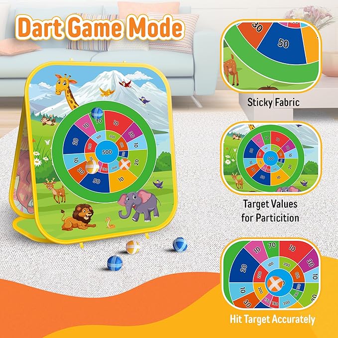 Animal Bean Bag Toss Game Kids Outdoor Toys, Family Party Games for Kids, Double-Sided Foldable Cornhole Board, Outside Lawn Party Toy, Birthday Gift for Boys Girls Toddler Age 3 4 5 6 7 8