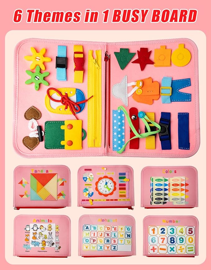 Toddler Busy Board, Montessori Toys Busy Book for Toddlers 1-3 Year Old, Gifts for 2 Year Old Girls Boy, Educational Learning Sensory, Kids Ages 2-4 Activities Toy for Airplane Car Travel