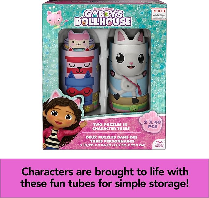 Spin Master Games Gabby’s Dollhouse, 2-Puzzle Pack 48-Piece Jigsaw Puzzles in Character Storage Tubes Gabby’s Dollhouse Toys Kids Puzzles, for Preschoolers Ages 4 and up