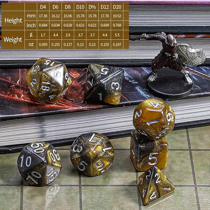 CiaraQ DND Polyhedral Dice Set with a Black Dice Bag for D&D RPG MTG Role Playing Table Games