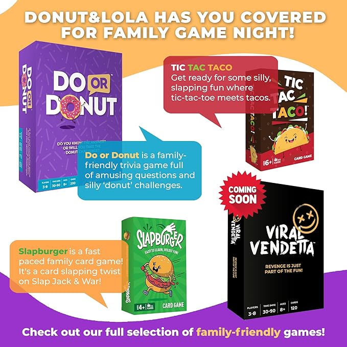 Tic Tac Taco - Family Card Game for Kids & Adults - Funny Card Games, Indoor Games for Groups, Fun Family Bonding - Easy to Play for Young Kids Ages 6+, 3-6 Players, 30min Playtime by Donut & Lola