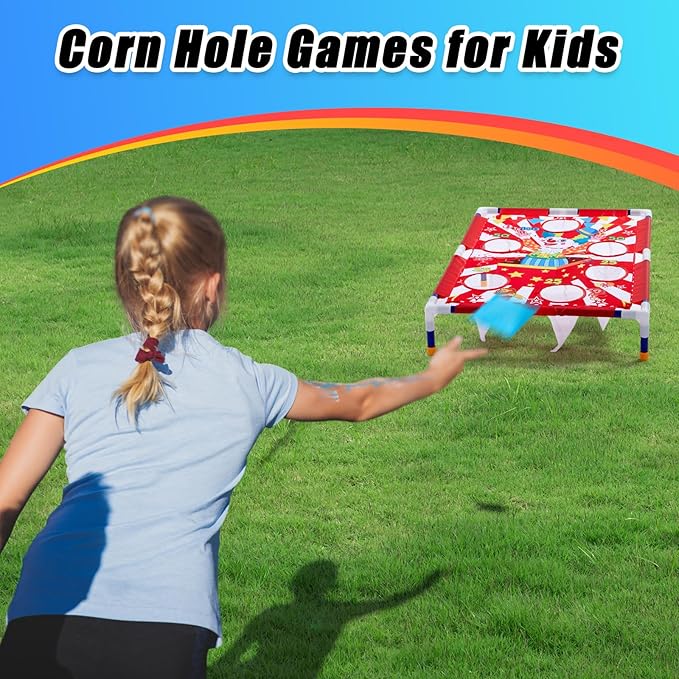 Clown Bean Bag Toss Games with 6 Bean Bags Portable PVC Framed Red and White Corn Hole Game Set for Carnival Halloween Cosplay Theme Outdoor Party Game(Clown)