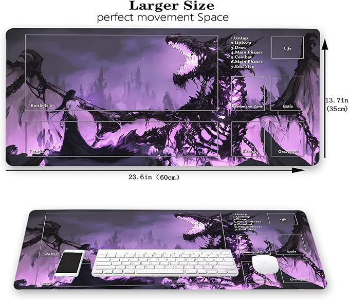 MTG Playmat, Game Play Mat for MTG TCG 24 x 14 inches Trading Card Inked Game Playmats with Storage Bag Smooth Rubber Surface Battle Game
