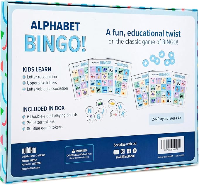 Wildkin Alphabet Bingo: Fun ABC Learning Game for Kids, Boost Memory & Learning for Boys and Girls, 2-6 Players Educational Bingo Adventure, Explore and Enjoy Alphabet Game Cards!