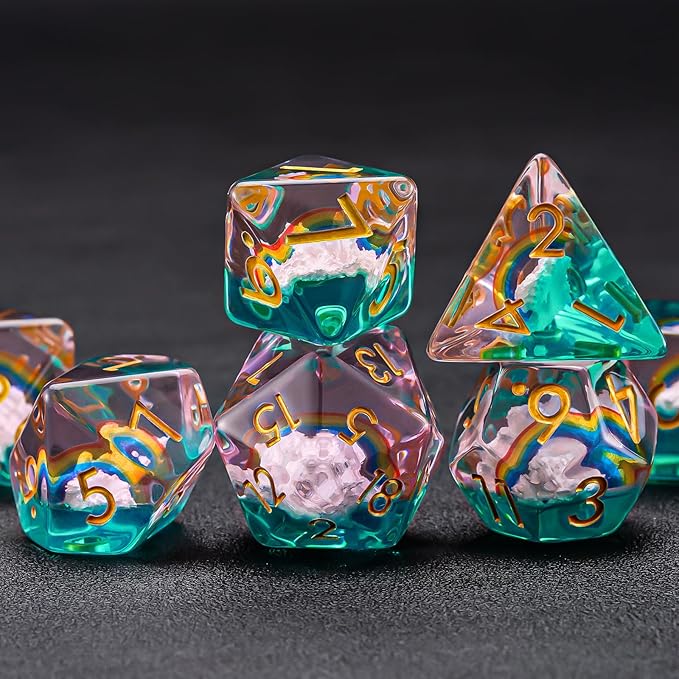 Rainbow Resin D&D Dice Set, Polyhedral Dice for Dungeons and Dragons, RPG, MTG,Role Playing Games (D4, D6, D8, D10, D12, D20, D%) 7PC