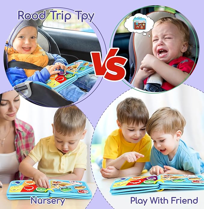 Lehoo Castle Montessori Busy Board for Toddlers 2-4, Busy Book for Toddlers 1-3, Activity Books for Airplane Car, Toys for 2 Year Old Boy Gift, Sensory Travel Toys, Preschool Busy Book (Dino)