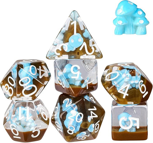 UDIXI 7PCS DND Dice Set, Polyhedral Dice Set D&D Filled with Blue Mushroom for Dungeons and Dragons Role Playing Games Tabletop Games