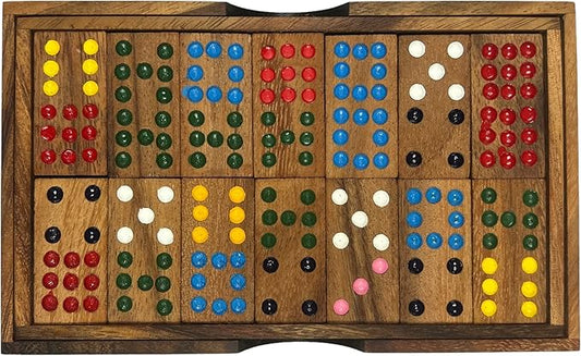 NUTTA - Dominoes Wooden Game 56 Tiles Classic Board Games Set for Adults and Teens Fun Indoor Outdoor Travel Camping Decorate Table Top Living Room Coffee Table Decor (Domino 56 Tiles)