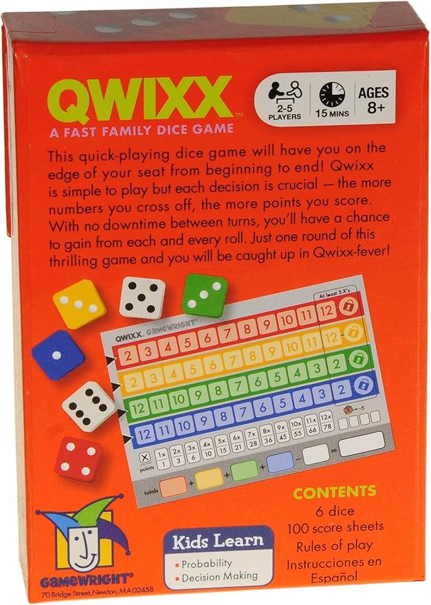 QWIXX Dice Game, 2 Replacement Scoresheet Packs, RED Velvet Drawstring Pouch, Bundled Items