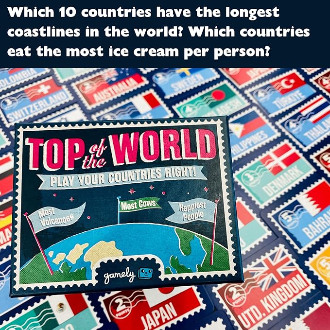 Top of The World: The pocketsize Globe-Trotting Game of top 10s. Travel The World in This Game of Knowledge, Strategy & Crafty Guesswork. Unleash Your Inner Explorer in This Travel Trivia Adventure!