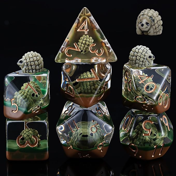 D&D Resin Dice Set, Polyhedral DND Dice Hedgehog Inclusion Dice for Dungeons and Dragons MTG RPG Board Games