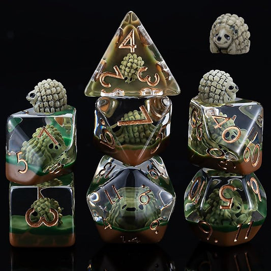 D&D Resin Dice Set, Polyhedral DND Dice Hedgehog Inclusion Dice for Dungeons and Dragons MTG RPG Board Games