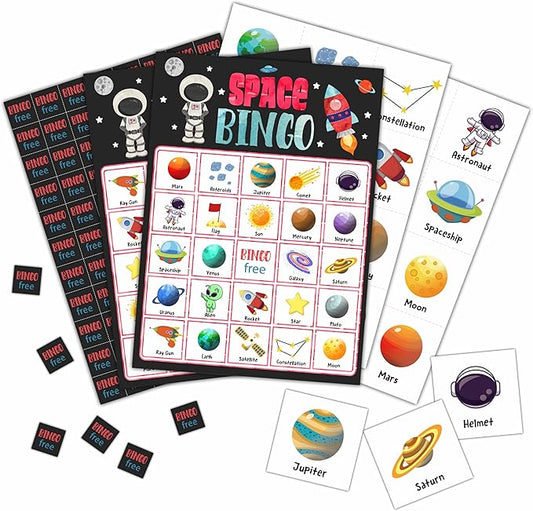 Outer Space Bingo Cards, Solar System Bingo Games for 24 Players, Blast Off to Outer Space Games for Family Friends Large Group Activities, Space Birthday Party Supplies(32)