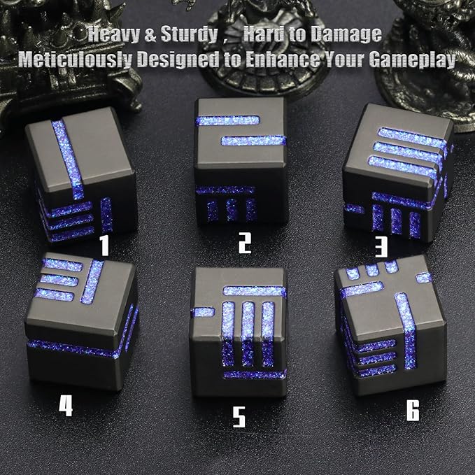 D6 Metal Dice Set 6 Pcs, Unique 6 Sided Die Great for DND Tabletop RPG Dungeons and Dragons Dice Collectors Gifts (D6 Glitter Blue)