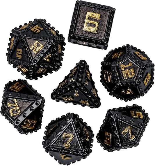 UDIXI Metal Dice Set, Metal DND Dice Set Rivet D&D Dice Set for Dungeons and Dragons Role Playing Games (Black Golden)