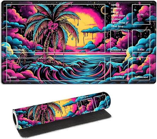 for MTG Playmat with Zones Storage Bag,for TCG Playmat and Playing Card Mat for Magic Board Games, Colorful Beach Non Slip Stitched Edges Game Mat, Rollable Foldable Card Playmats