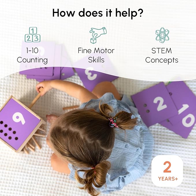 Wooden Counting Peg Board: Count & Drop Box | Montessori Learning Toy for Toddlers | Preschool Developmental Toy for Math, Fine Motor Skills & STEM Learning | Gifts for 2+ Years