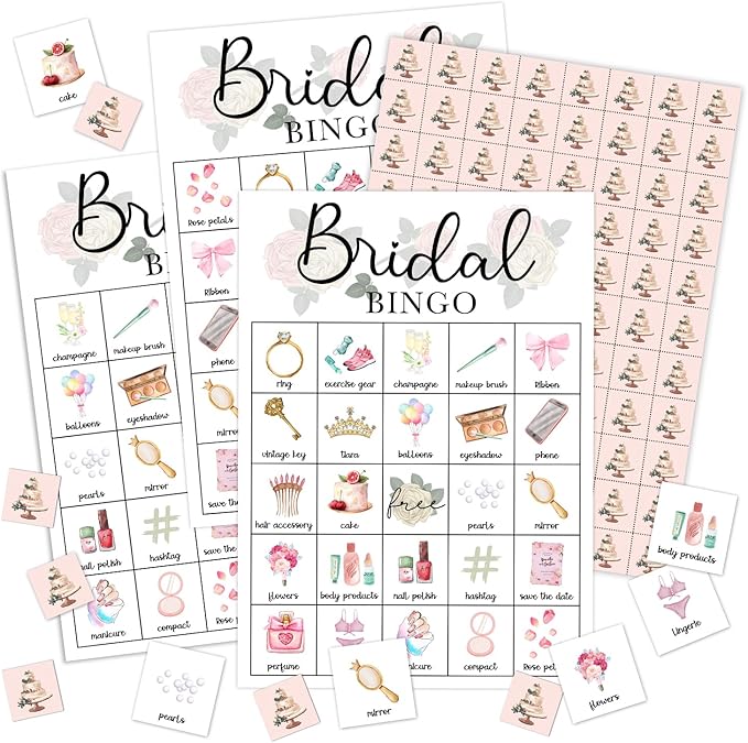 Bridal Shower Bingo Card Set - 24 Players, Wedding Shower Bachelorette Party Activities for Family Friends, Bingo Game Engagement Party Favor Supplies, for Adult Teen -10