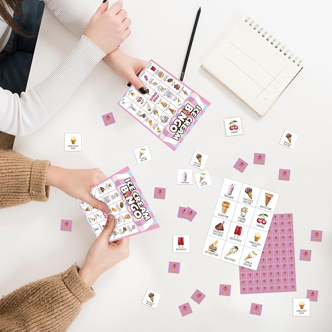 Ice Cream Bingo Card, Sweet Treats Bingo Game for Adults Family Friends, Summer Party Favors Decorations, Ice Cream Game for Birthday Party, Holiday Games for 24 Players -18