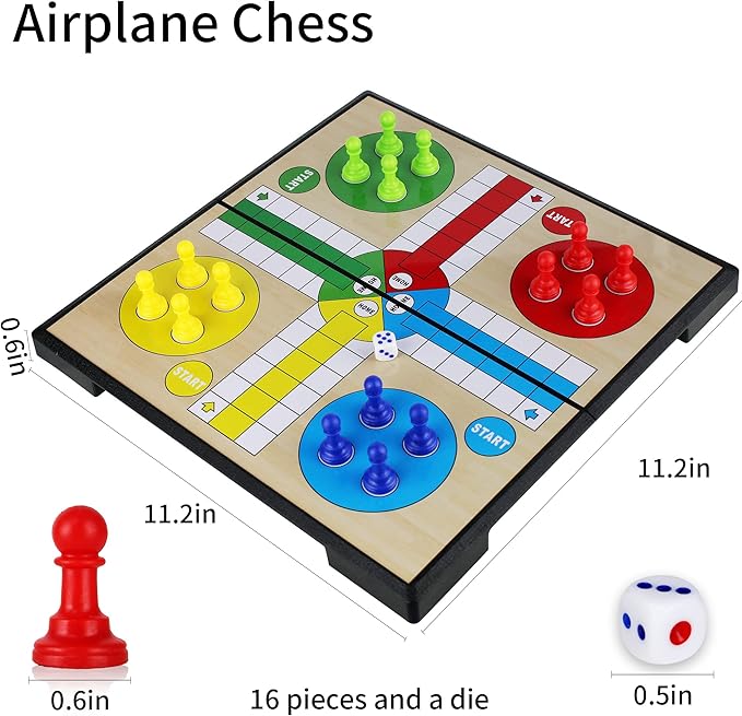 KIDAMI Ludo Magnetic Board Game Set, Children’s Family Ludo Learning Game for Kids and Adults（11.2X11.2 in ）