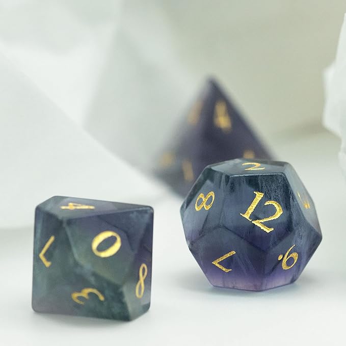 UDIXI Natural Gemstone DND Dice Set 7PCS Color Fluorite Crystal Stone Dice Set for Dungeons and Dragons D&D Tabletop Games
