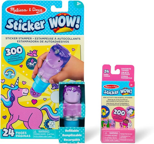 Melissa & Doug Sticker Wow!™ Purple Unicorn Bundle: 24-Page Activity Pad, Stamper, 500 Stickers, Arts and Crafts Fidget Toy Collectible Character