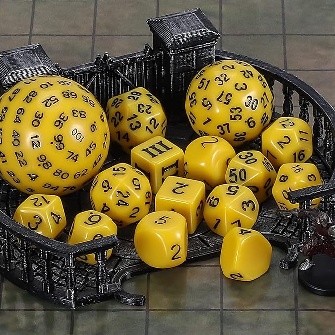 CiaraQ DND Polyhedral Dice Set (15pcs) D4-D100 Game Dice with Dice Bag for Dungeons and Dragons Role Playing Table Games (Yellow & Black)