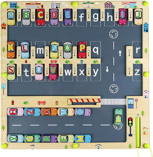 Magnetic Alphabet Maze Letter, Montessori Toys for Letter Learning, Fine Motor Skills & Sensory Play Board, Wooden Educational Toy for Boys Girls Aged 3 Years Up