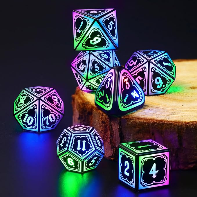 Light Up Dice Set D&D for Dungeons and Dragons 4 in 1 Color, Cool LED DND Dice with Charging Box Rechargeable Polyhedral Role Playing Dice for DND Gifts RPG (Astral Shard Mixed Colors)