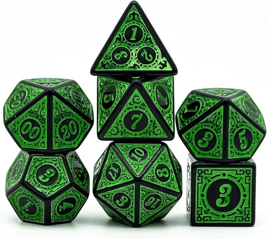 DND Dice Set -D&D Polyhedral Dice (7 Pcs) with Black Dice Bag for Dungeons and Dragons Role Playing Dice Games RPGs (Dice-Green with Black Edge)