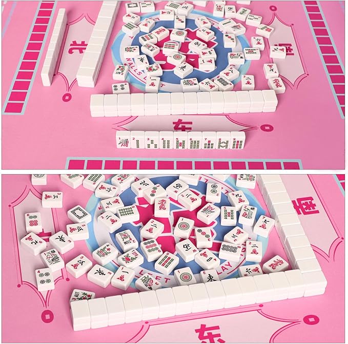 Pink Mahjong Learning Mat with Black Carrying Bag, Anti-Slip, Noise-Reducing Table Cover for Mahjong, Board Games, Tile Games and Card Games (33” x 33”)
