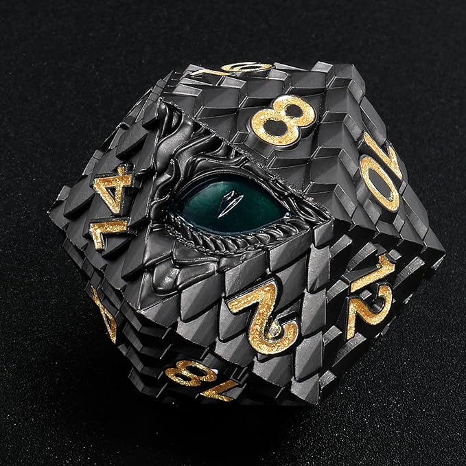 Dragon Eye Scale DND Metal Dice,33mm 20 Sided Giant D20, Large Polyhedral Dice, D&D Metal Dice Set for Dungeons and Dragons, RPG, MTG & Tabletop Games(Gray with Green Eye)