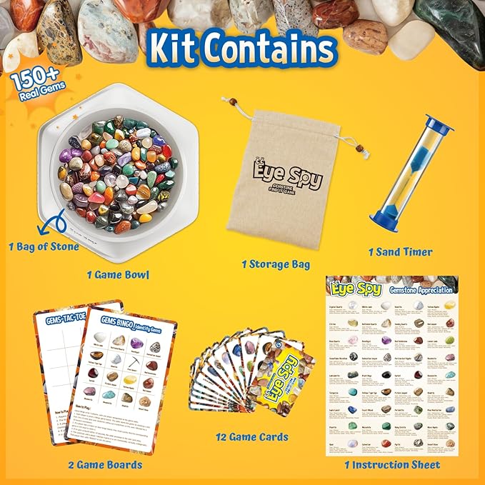 Gamerside Rocks Bingo Board Games - 150+ Rock Collection Gemstones for Kids, Educational STEM Learning Toys Science Kits, Interactive Family Board Game for Kids Ages 6+