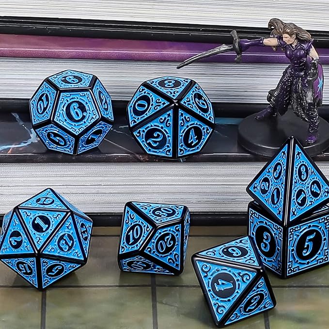 CiaraQ DND Polyhedral Dice Set for Dungeons and Dragons RPG MTG Role Playing Table Games-with 1 Dice Pouch (Blue Engraved Dice)