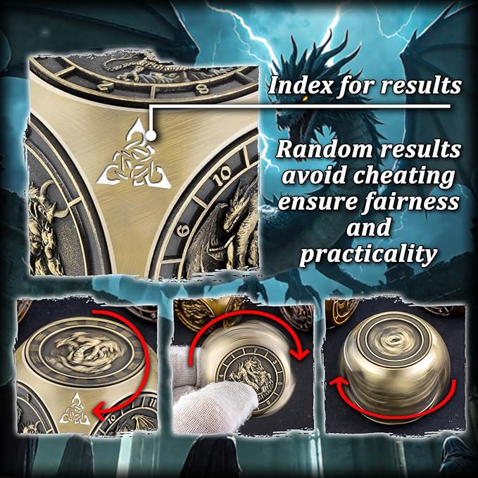 7 in 1 Spinner DND Dice Set, Metal D and D Dragon Dice with Gift Box, Role Playing Dice, Bronze