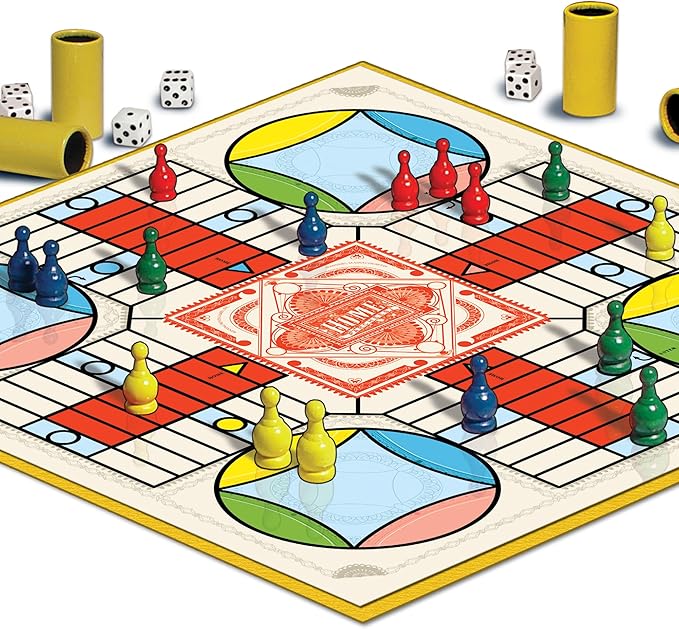 Parcheesi Royal Edition by Winning Moves Games USA, classic family favorite featuring charming artwork, tokens and dice cups for 2-4 players, Ages 8+ (6106)