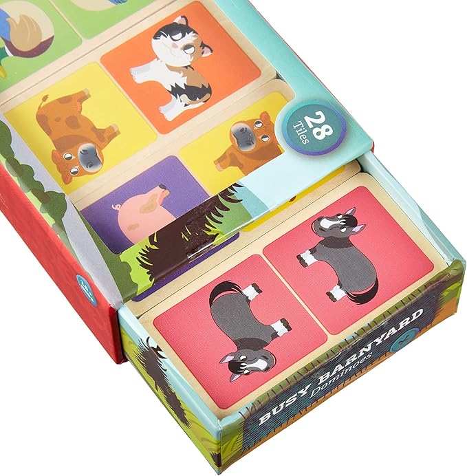 Imagination Generation Busy Barnyard Wooden Dominoes - Reversible! Classic and Matching Games (28pcs)