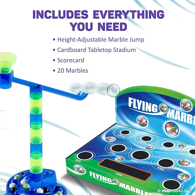 Marble Genius Flying Marbles Action Game - Family Table Game, Experience The Thrill of Racing, Includes an App with Additional Challenges, Perfect for Kids, Teens, and Adults, AIM! Launch! Score!