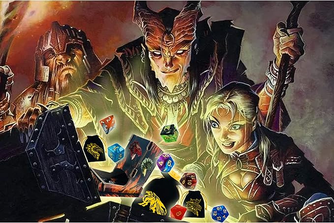 6 Sets Double-Color Polyhedral Dice for DND, RPG, MTG & Table Games - 7pcs Set (d20, d12, 2x d10, d8, d6, d4) with 6 Drawstring Bags, 1 Big Bag, 1 PU Leather Dice Tray & Sticker