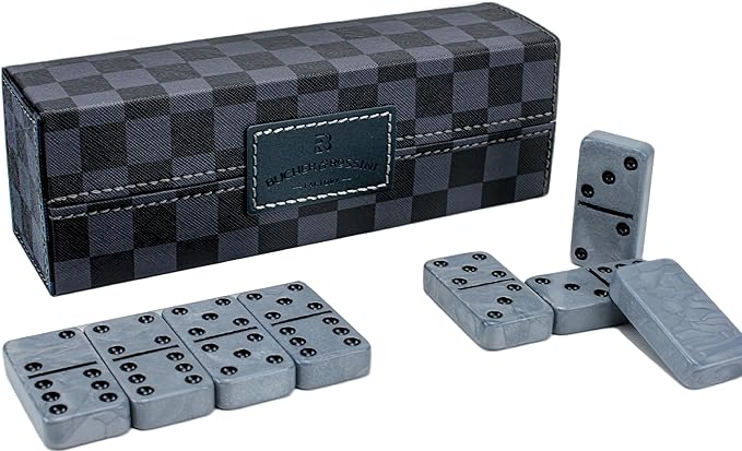 Dominos Set for Adluts - Double 6 Jumbo Domino Set - 28 Thick Marbleized Black and Gray Tiles - Dominoes Set for Adults and Kids, Classic Board Game for Family Nights & Travel (Black & Grey Case)