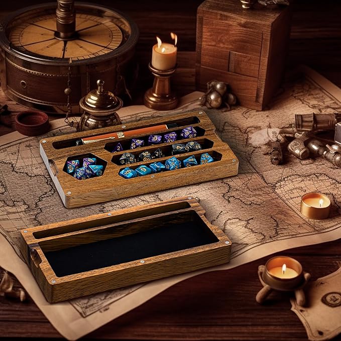 Walnut Dice Box 4.8 x 9 Inch Handmade Dice Tray for Rolling with Storage Phone Tablet Stand Magnetic Lock Secures Lid Portable Tray for Tabletop RPG Board Games Gift(Walnut,Regular)