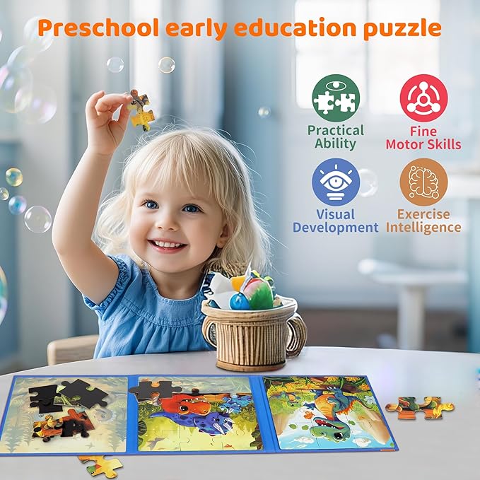 Magnetic Puzzles for Toddlers 3-5 41 Pieces Dinosaur Puzzles for Kids Ages 4-6 Travel Jigsaw Puzzle Airplane Car Road Trip Activities Games Toys Kids Gift