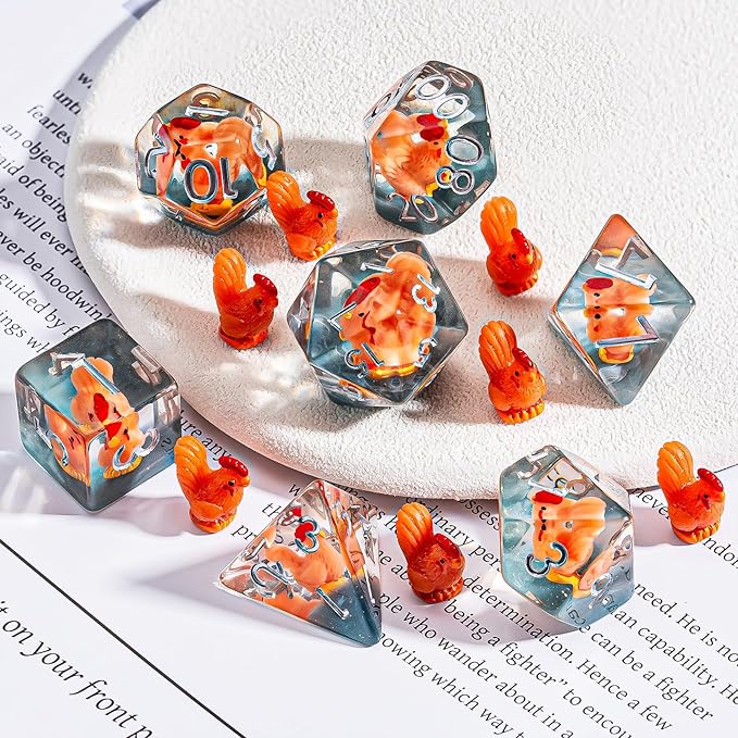 DND Resin Chick Dice Set, D&D Polyhedral Dice for Dungeons and Dragons RPG, MTG Role Playing Games D and D Dice 7pc D20 D12 D10 D8 D6 D4