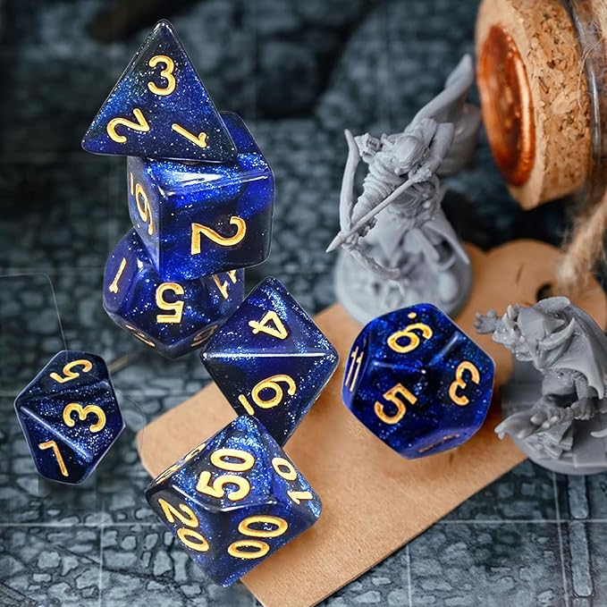7 PCS DND Dice Set, Polyhedral Dice, D&D Dice Set D20 D12 D10 D% D8 D6 D4, Dark Blue Mix Black for Dungeons and Dragons Dice Det,Suitable for DND RPG MTG Tabletop Games