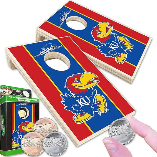 Tabletop Cornhole Game Set | Officially Licensed College Mini Football Cornhole Board Game | Includes Coins
